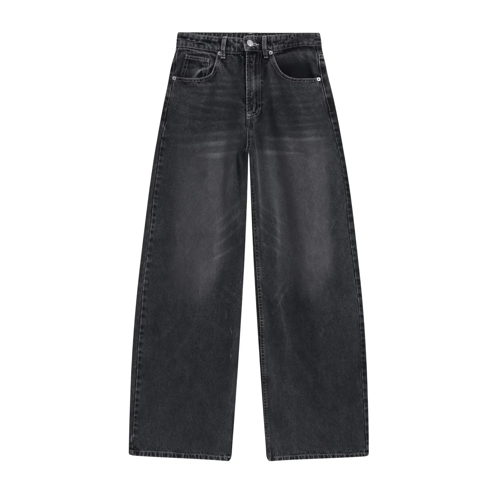 Withered Casual Rivet Embellished Mid High Waist Long Straight Leg Pants Jeans Women's Jeans Women's Denim Pants Woman Clothes