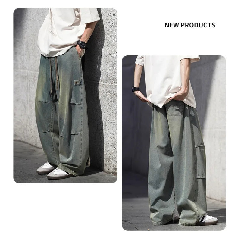 Man Pants Mens Jeans American Trendy Casual Straight Leg Workwear Trousers Loose Fit Spring Summer
