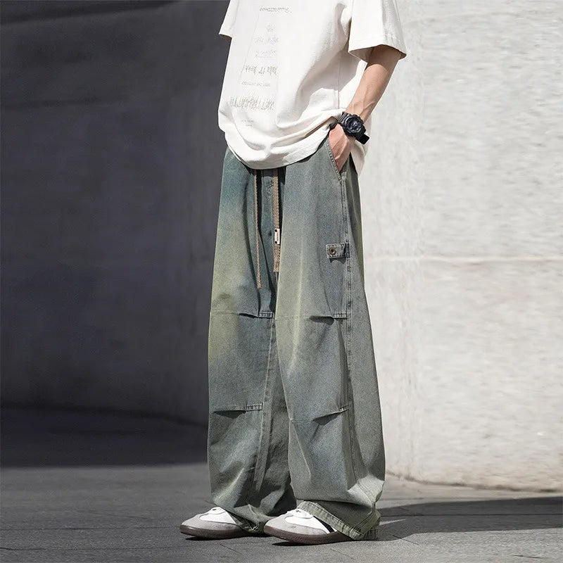 Man Pants Mens Jeans American Trendy Casual Straight Leg Workwear Trousers Loose Fit Spring Summer