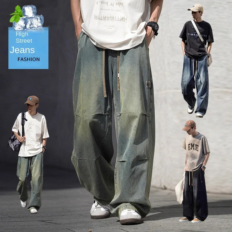 Man Pants Mens Jeans American Trendy Casual Straight Leg Workwear Trousers Loose Fit Spring Summer