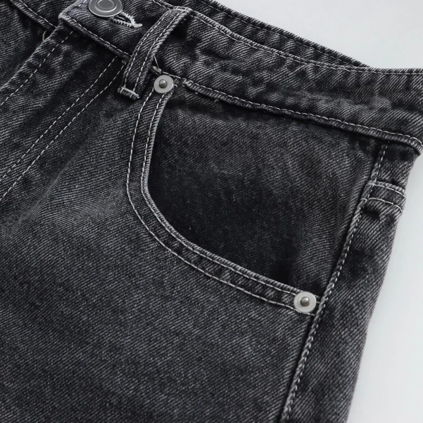 Withered Casual Rivet Embellished Mid High Waist Long Straight Leg Pants Jeans Women's Jeans Women's Denim Pants Woman Clothes