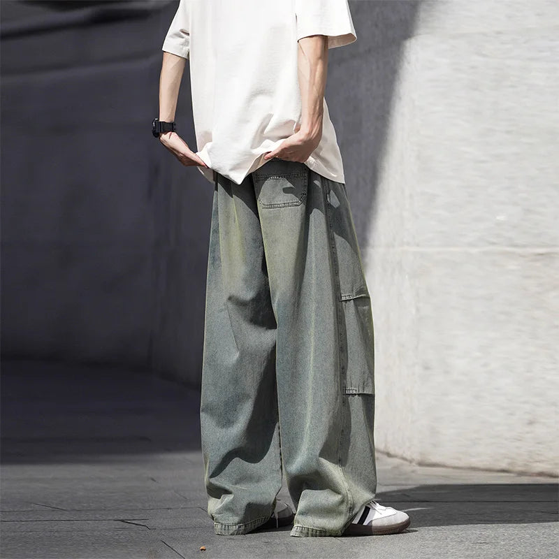 Man Pants Mens Jeans American Trendy Casual Straight Leg Workwear Trousers Loose Fit Spring Summer