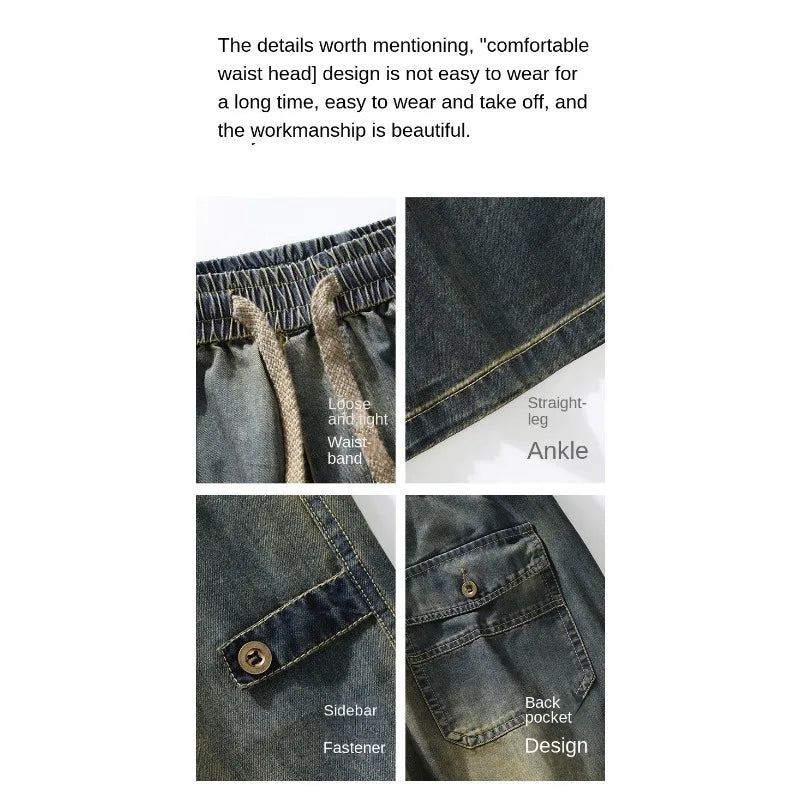 Man Pants Mens Jeans American Trendy Casual Straight Leg Workwear Trousers Loose Fit Spring Summer