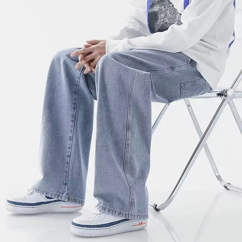 Jeans Men's Spring and Autumn 2025 New Loose High Street Straight Wide-leg Pants Floor-drag Summer Casual Long Pants Men